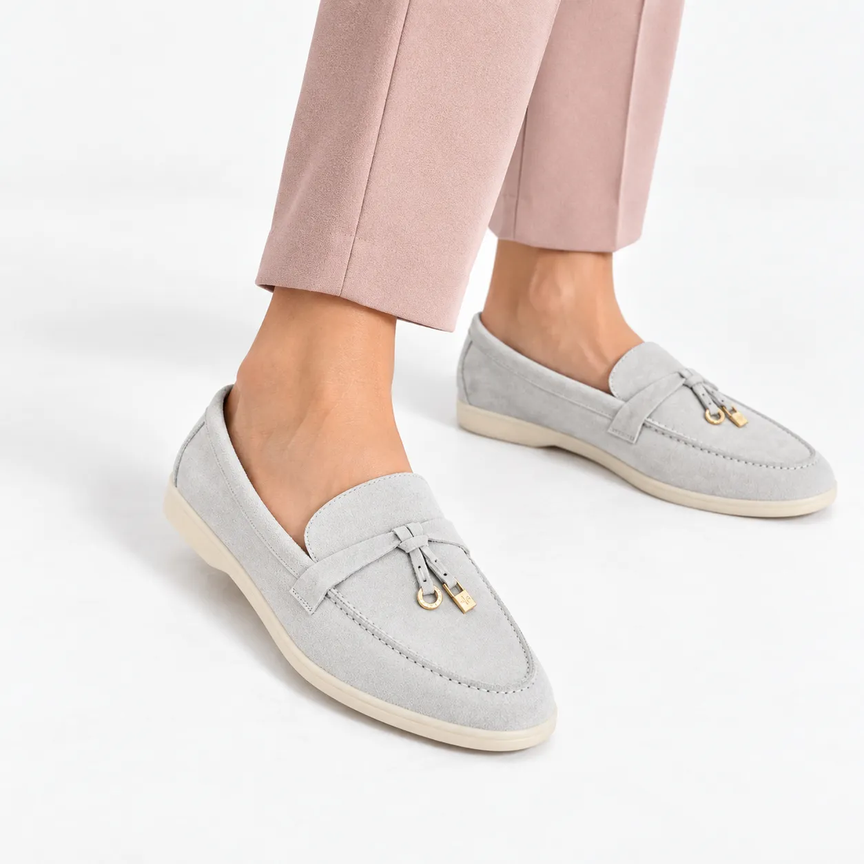 Mocassin pour femme ER-1 gris argile cuir velours 